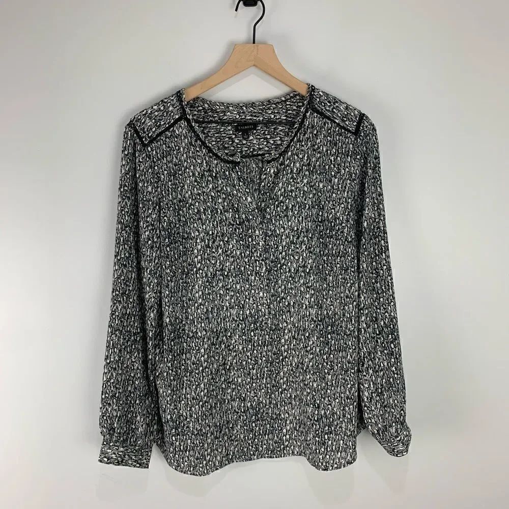 Talbots Black/White Pattern Long Sleeve Blouse L